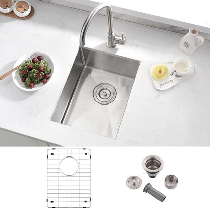 12 Inch Undermount Stainless Steel Bar Sink- Wesliv 12x16 Undermount Small Bar Kitchen Sinks 16 Gauge Stainless Steel Outdoor Rv Wet Sinks with Bottom Grid & Drain