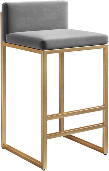 Velvet Stools with Low Back Mid-Century Upholstered Armless Chairs for Kitchen Island Home Pub Grey + Gold Sitting Height 65cm (Grey + Gold 25.6in)