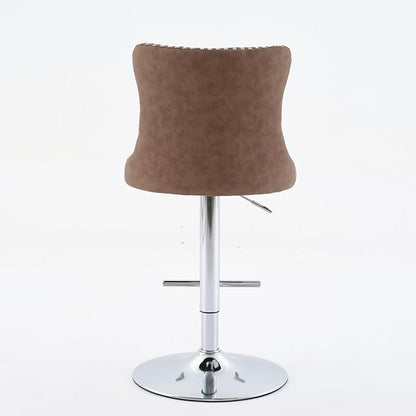 Swivel PU Leather Bar stools Adjusatble Seat Height from 25 33 Inch, Chrome Base Bar Stools with Backs Comfortable Tufted for Home Pub and Kitchen Island, Beige,Set of 2,1512BR