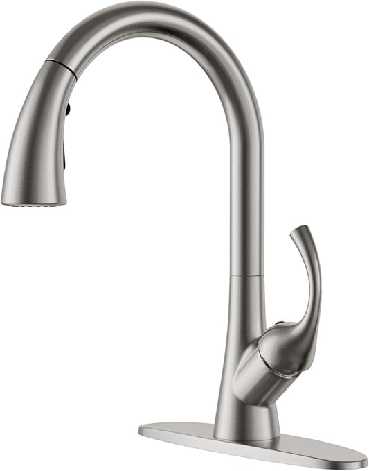 APPASO Brushed Nickel Kitchen Faucet with Pull Down Sprayer, 3-Function Spray Head, 360° Swivel, 20-Inch Hose, Single Handle High Arc Sink Faucet with Deck Plate for 1-3 Hole Sink, Unique Design