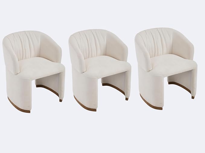 Barrel Dining Chairs Set of 3 - Accent Armchairs with Upholstered Curved Backrest, Modern Chenille Side Chairs for Dining Room/Living Room/Kitchen Island, Beige