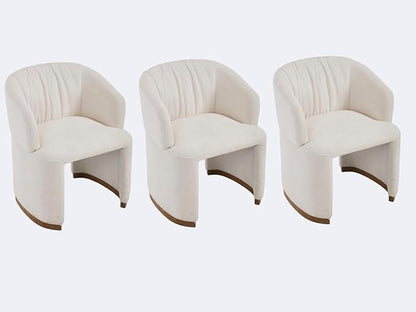 Barrel Dining Chairs Set of 3 - Accent Armchairs with Upholstered Curved Backrest, Modern Chenille Side Chairs for Dining Room/Living Room/Kitchen Island, Beige
