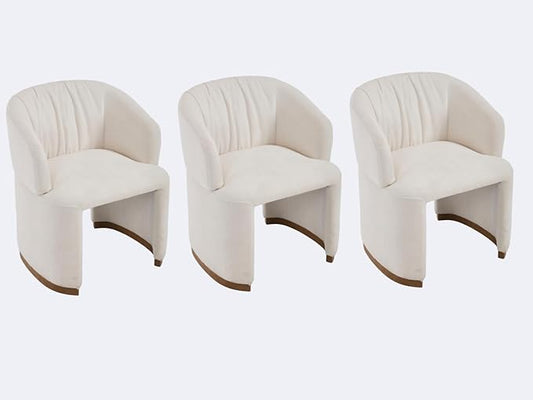 Barrel Dining Chairs Set of 3 - Accent Armchairs with Upholstered Curved Backrest, Modern Chenille Side Chairs for Dining Room/Living Room/Kitchen Island, Beige