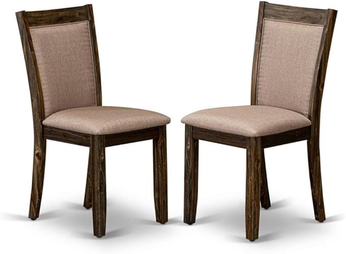East West Furniture MZC7T16 Monza Parson Dining Chairs - Dark Khaki Linen Fabric Padded Chairs, Set of 2, Distressed Jacobean