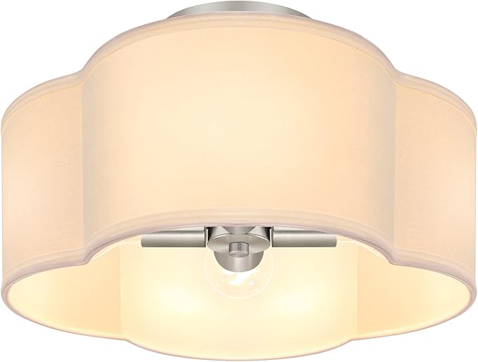 4-Light Semi Flush Mount Ceiling Light Fixture, Silver Modern Close to Ceiling Lamp with White Fabric Shade, Contemporary Bright Lighting for Nursery Kids Baby Room Kitchen Bedroom Hallway Entryway