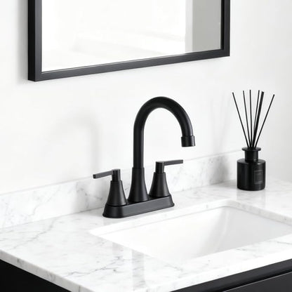 VCCUCINE Bathroom Faucets for Sink 3 Hole, Hurran 4 inch Matte Black with Pop-up Drain and 2 Supply Hoses, Stainless Steel 2-Handle Centerset Faucet for Sink Vanity