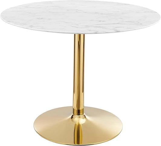 Modway Verne Round Artificial Marble 40" Dining Table in Gold White