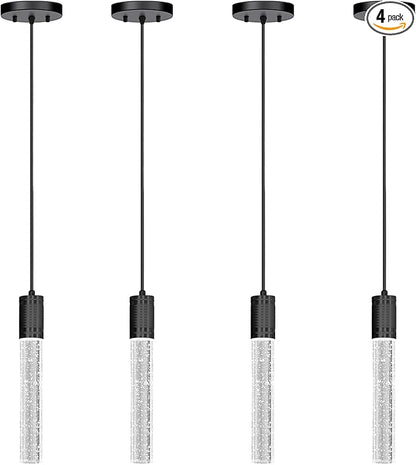 HAIXIANG 4 Pcaks Pendant Lights for Kitchen Island, White Light, Black Crystal Linear Pendant Lighting, Bar Corner LED Light Fixture