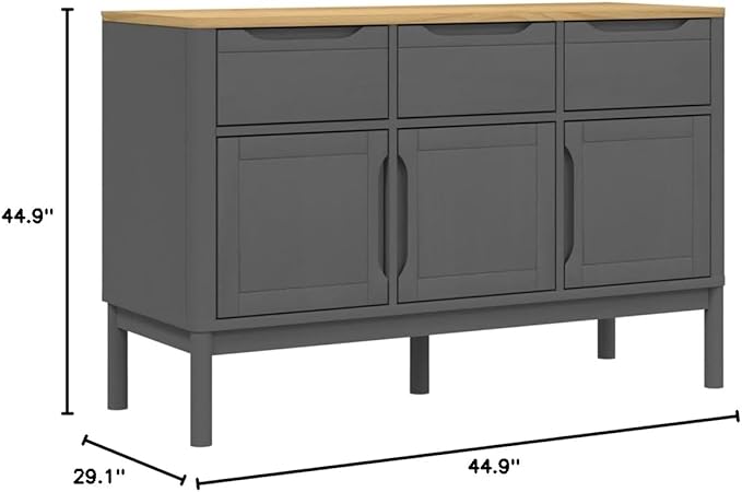 Grey Pine Sideboard Buffet Cabinet 44.9x29.1 in Solid Wood Matte Sideboard Cabinet with Doors and Drawers for Dining Room Living Room or Corner Coffee Bar Storage