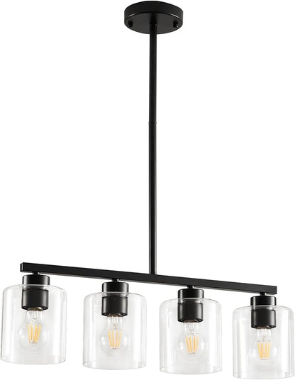 4-Light Kitchen Island Lighting, Black Pendant Light Fixture, Farmhouse Dining Room Light Fixtures Over Table, Modern Hanging Light Fixtures with Clear Glass, E26 Base, Bulbs Not Included