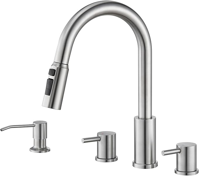 Tohlar Kitchen Faucets, Brushed Nickel Kitchen Faucet Pull Down Sprayer Stainless Steel Sink Faucets with Soap Dispenser Commercial Modern Rv Faucets, Llaves para fregaderos de cocina
