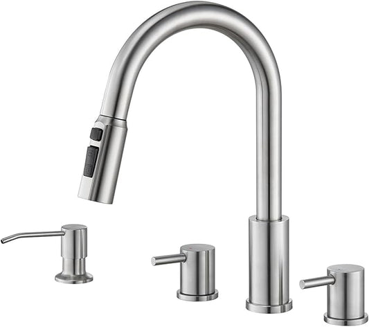 Tohlar Kitchen Faucets, Brushed Nickel Kitchen Faucet Pull Down Sprayer Stainless Steel Sink Faucets with Soap Dispenser Commercial Modern Rv Faucets, Llaves para fregaderos de cocina