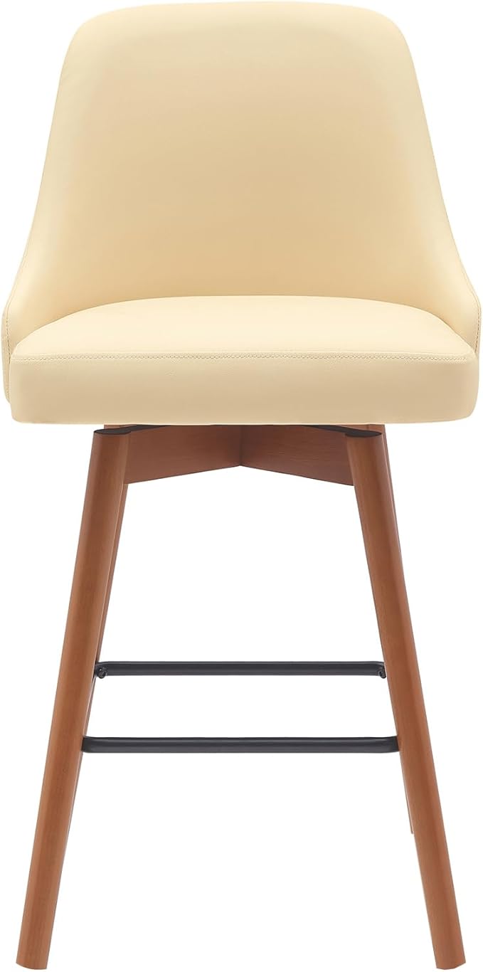Armen Living Sicily Modern Farmhouse 26" Seat Height Swivel Walnut Wood Bar Stool for Kitchen Island Counter in Cream Faux Leather