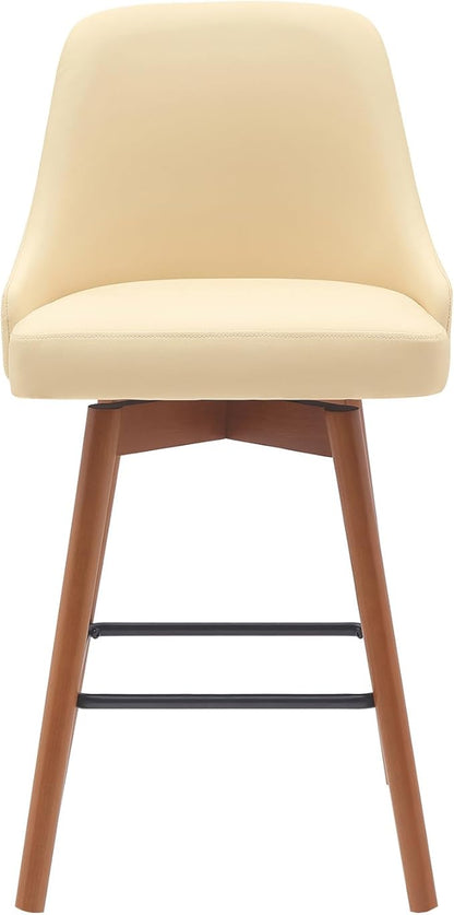 Armen Living Sicily Modern Farmhouse 26" Seat Height Swivel Walnut Wood Bar Stool for Kitchen Island Counter in Cream Faux Leather