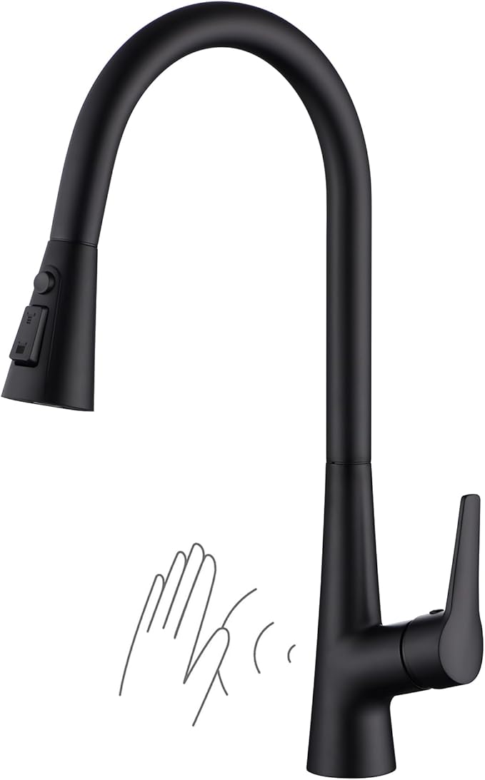 sumerain Matte Black Touchless Kitchen Sink Faucet with Pull Down Sprayer,Hands Free Motion Sensor Faucet for Kitchen Sink