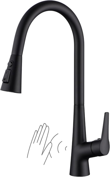 sumerain Matte Black Touchless Kitchen Sink Faucet with Pull Down Sprayer,Hands Free Motion Sensor Faucet for Kitchen Sink