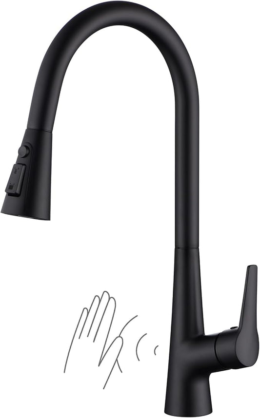sumerain Matte Black Touchless Kitchen Sink Faucet with Pull Down Sprayer,Hands Free Motion Sensor Faucet for Kitchen Sink