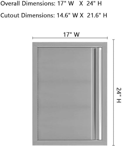 Outdoor Kitchen Single Doors,17" W x 24" H Stainless Steel BBQ Access Door with Inline Grip,Easy Installation, Rust Resistant and Durable for BBQ Island,Grilling Station,Your Outdoor Cooking Space