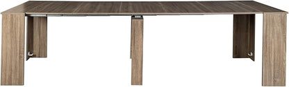118" Extendable Island Table, Rustic Dining Table with Easy Clean, Mid Century Dining Table for Kitchen Dining Living Room, Brown