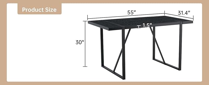 55" Extendable Island Table, Rustic Dining Table with Metal Frame, Mid Century Dining Table for Kitchen Dining Living Room, Black