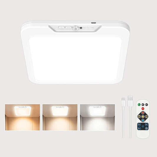 Rechargeable Ceiling Light with Motion Sensor & Remote, 3 Color Temperature (3000K/4500K/6500K), Timer & USB-C Battery Operated for Bathroom Shower Stairs Hallway Garage Pantry Porch (1 Pack)