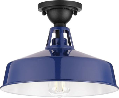 Progress Lighting Cedar Springs Collection 1-Light Farmhouse Outdoor Semi-Flush Mount Light Navy