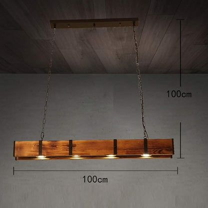 Wood Linear Pendant Lamp, 4 Lights Rustic Linear Chandelier Table Pendant Lamp, Wood Beam Farmhouse Island Hanging Light Fixture for Dining Room Bar Kitchen