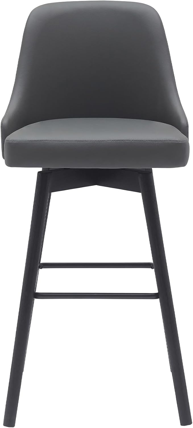 Armen Living Sicily Modern Farmhouse 30" Seat Height Swivel Black Wood Bar Stool for Kitchen Island Counter in Gray Faux Leather