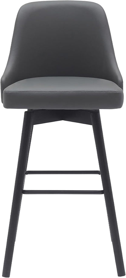 Armen Living Sicily Modern Farmhouse 30" Seat Height Swivel Black Wood Bar Stool for Kitchen Island Counter in Gray Faux Leather