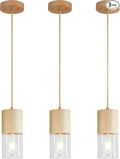 3-Pack Gold Pendant Light Fixtures, Adjustable Modern Pendant Lights for Kitchen Island, Industrial Clear Glass Pendant Lights for Dining Table Hallway Bedroom Living Room