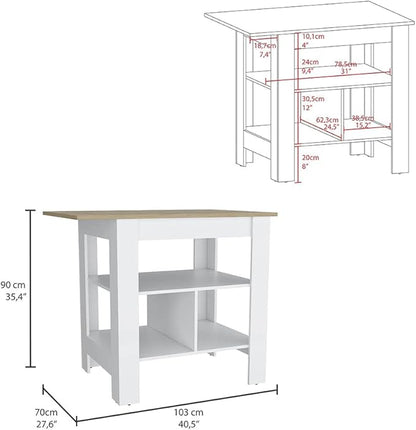 GOWE Lisbon Kitchen Island, 3-Tier Shelf and Large Workstation