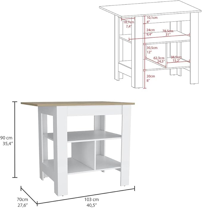 GOWE Adeline 3-Shelf Kitchen Island White and Macadamia