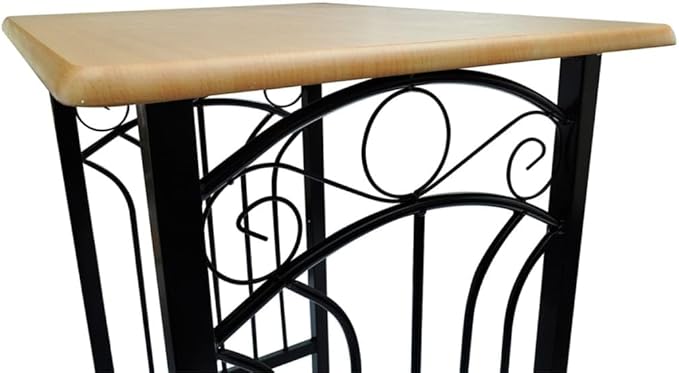 3-Piece Bar Table Set with Stools, Wood and Steel Bistro Set for Small Spaces, Black and Beige Kitchen Dining Room Furniture, 32.5" High Table & 27.6" Stools