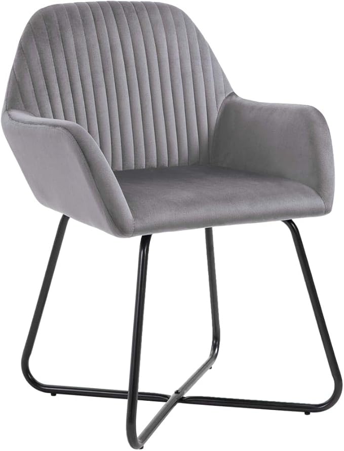 Dining Chairs Set of 6 Grey Velvet Upholstered with Powder Coated Steel Frame Ergonomic Back Support for Dining Room Kitchen and Living Room