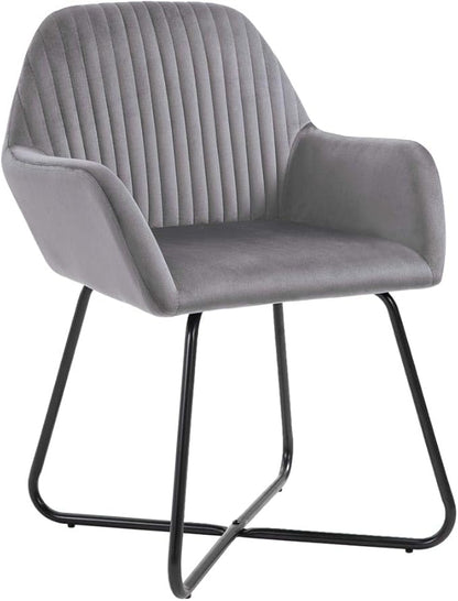 Modern Velvet Dining Chairs Set of 4 Gray Accent Chairs with Steel Legs for Kitchen Living Room Farmhouse Comfortable Seating Furniture
