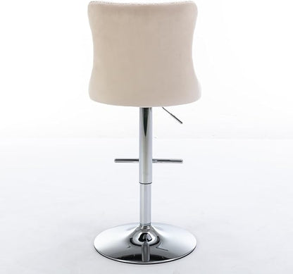 Swivel Velvet Bar stools Adjusatble Seat Height from 25 33 Inch, Upholstered Chrome Base Bar Stools with Backs Comfortable Tufted for Home Pub and Kitchen Island, Beige,Set of 2