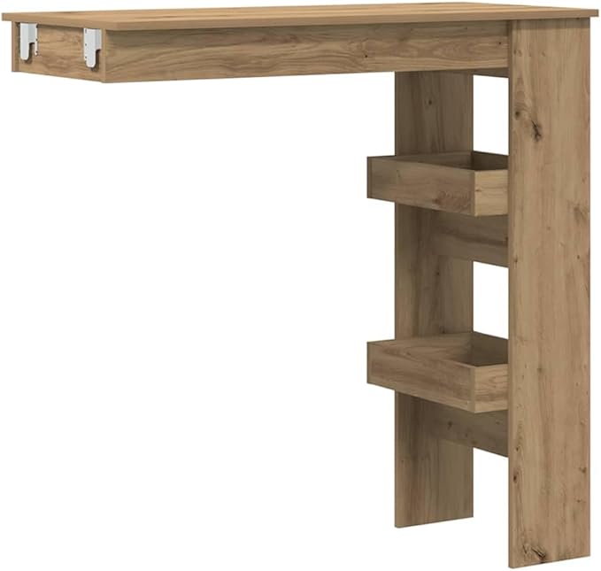 Wall Bar Table Artisan Oak Engineered Wood 40.2" Rectangular Counter Height Dining Table for 2, Narrow Kitchen Island with Storage Shelves for Small Spaces and Apartment
