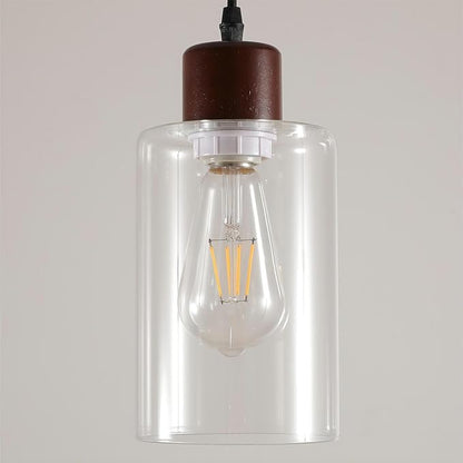 Modern Wood Pendant Lighting for Kitchen Island, Farmhouse Pendant Light Fixtures 1 Pack, Adjustable Hanging Ceiling Light with Clear Glass Shade