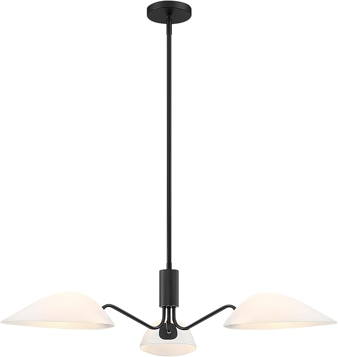 MEXO Modern Glass Chandeliers, Sputnik Chandelier Black Pendant Lighting Fixture Glass Shade Ceiling Light for Dining Room Kitchen Island