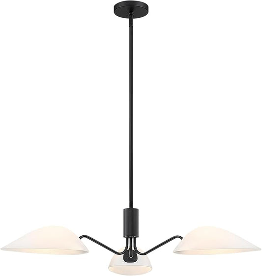 MEXO Modern Glass Chandeliers, Sputnik Chandelier Black Pendant Lighting Fixture Glass Shade Ceiling Light for Dining Room Kitchen Island