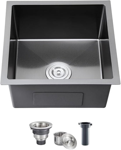 Black 18 inch Undermount Kitchen Sink - TSIBOMU 18 Gauge Stainless Steel 9" Deep Single Bowl Basin Undermount Kitchen Bar Sink, D18"xW18"xH9"