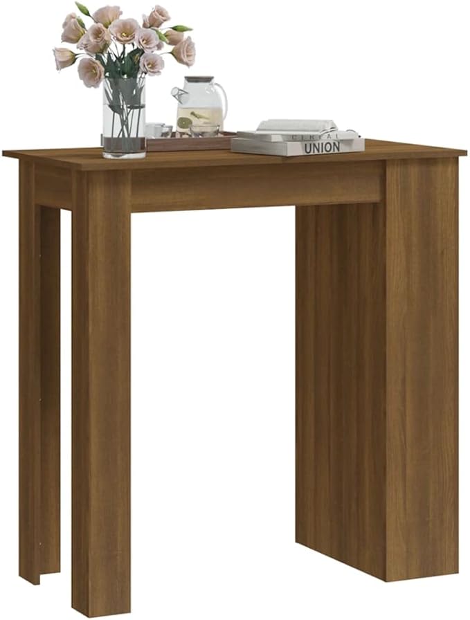 Modern Brown Oak Engineered Wood Bar Table with Three Shelves for Storage, Medium Size Stylish Furniture for Dining Living Space Home Bar Kitchen