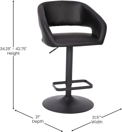 Flash Furniture Erik Contemporary Adjustable Height Barstool with Footrest and Rounded Mid-Back, Upholstered Bar or Counter Height Stool, Black