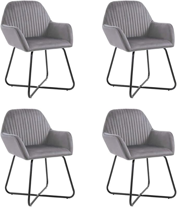 Set of 4 Grey Velvet Dining Chairs 24"x24"x33" Modern Powder-Coated Steel Frame Comfortable Accent Seating for Dining Room Kitchen Living Room Small Space