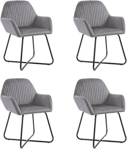 Set of 4 Grey Velvet Dining Chairs 24"x24"x33" Modern Powder-Coated Steel Frame Comfortable Accent Seating for Dining Room Kitchen Living Room Small Space