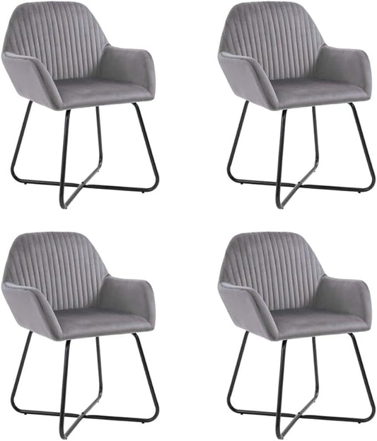 Set of 4 Grey Velvet Dining Chairs 24"x24"x33" Modern Powder-Coated Steel Frame Comfortable Accent Seating for Dining Room Kitchen Living Room Small Space