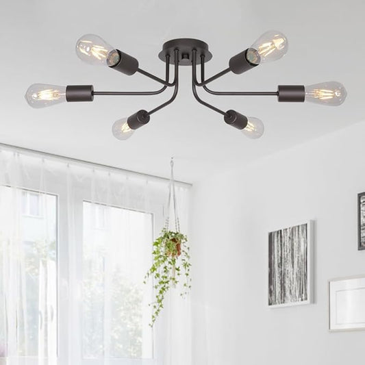 6 Light Sputnik Chandelier Oil Rubbed Bronze Ceiling Light Semi Flush Mount Light Ceiling for Kitchen Dining Room Living Room Foyer