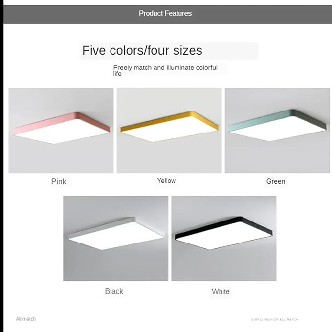 LED Ceiling Light Fixture,16 * 24 Inch Modern Rectangle Recessed Ceiling Lights,48W 3000K-6000K Dimmable Light,Pink Close to Ceiling Lighting Flush Mount Living Room Bedroom Ceiling Lamp