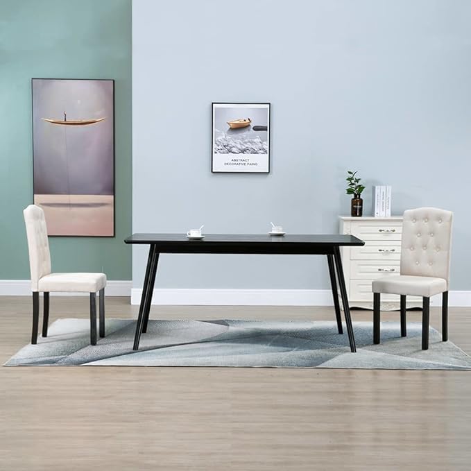 Cream Fabric Dining Chairs Set of 2 Modern Farmhouse Kitchen Chairs with Rubber Wood Frame, Soft Upholstered Seats and Sturdy Design for Dining Room, Living Room