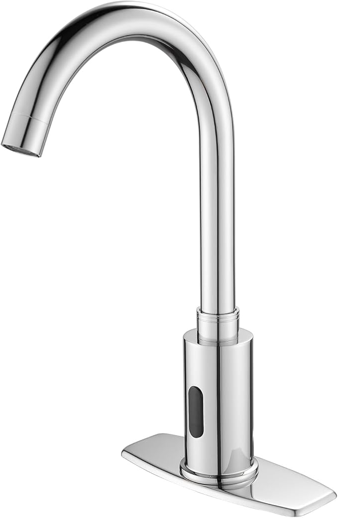 Touchless Bathroom and Kitchen Sink Faucet Commercial Public Automatic Motion Sensor Faucet with Deck Plate and Temperature Mixer,Battery or Plug-in Powered,1 Hole or 3 Hole,Chrome